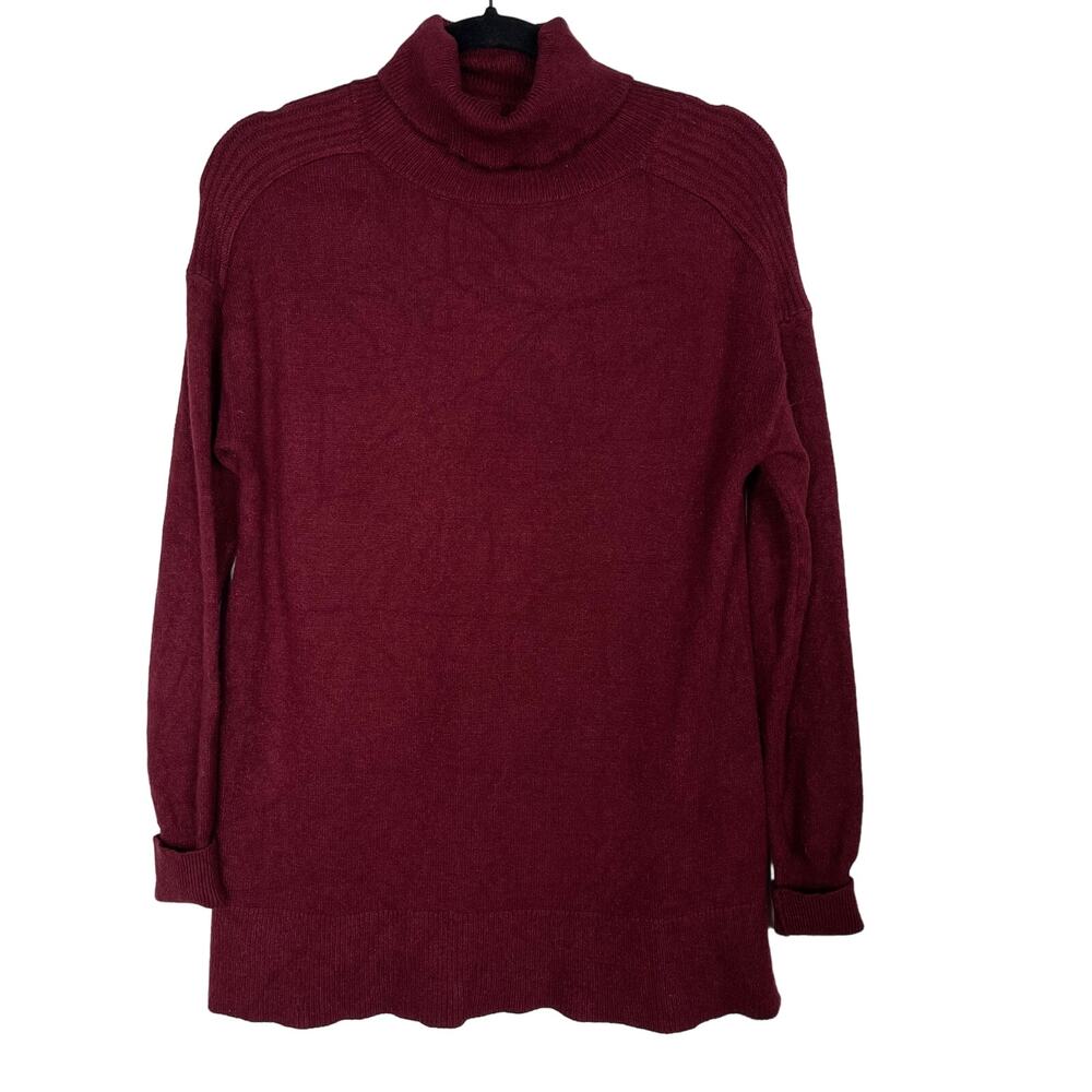 Evereve XS Bordeaux Red Carlie Turtleneck Pullover Sweater Split Hem Relaxed Fit